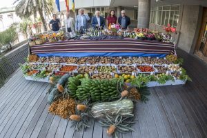 Las Palmas de Gran Canaria, 5 de septiembre de 2016.- El presidente del Cabildo, Antonio Morales, presenta los variados productos agrícolas y manufacturados que portará la carreta del Cabildo de Gran Canaria el próximo día 7 en la tradicional Romería-Ofrenda del Pino. Asimismo, inauguró el escaparate exterior del Cabildo de Gran Canaria que reproduce la rica diversidad de la vestimenta tradicional de Gran Canaria, dedicado a la memoria del etnógrafo José Antonio Pérez Cruz, ‘Teno’, fallecido la semana pasada a la edad de 65 años.
